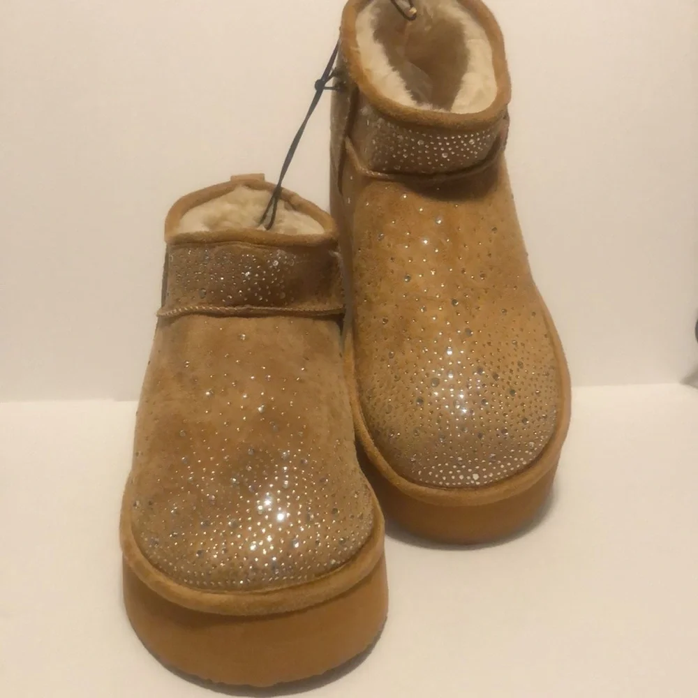 Madden Girl G-Bondhr Sparkling Tan Platform Booties